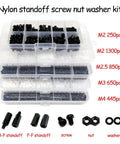 Three Sets Of M2 M2.5 M3 M4 Nylon Hex Spacer Columns Standoff Kit For PCBs And Motherboards With Screws Nuts And Washers Black 850 Pieces black organizer box