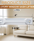 4 Pack Window Sash Lift Handles for Double Hung Frames Heavy Duty Die Cast Zinc Construction with size measurements 3-5/16 Inch Kit.