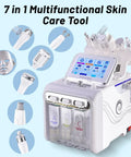 7 In 1 Hydrogen Oxygen Facial Machine for Skin Care with multifunction modes and detachable components displayed.