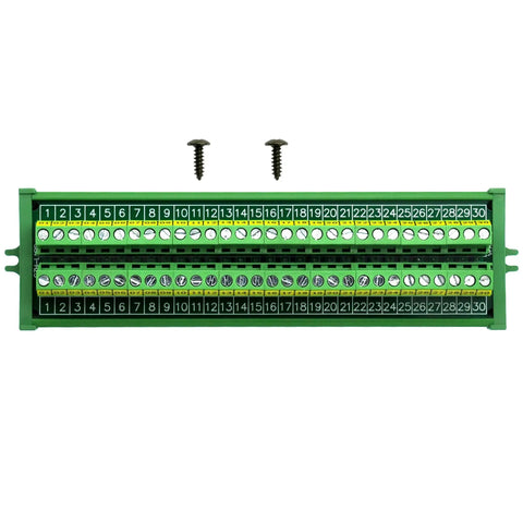 Top view of Beefy Heavy Duty Screw Mount Terminal Block Distribution Module, 30 Position, 24A Per Channel At 400V, 5.0mm Pitch
