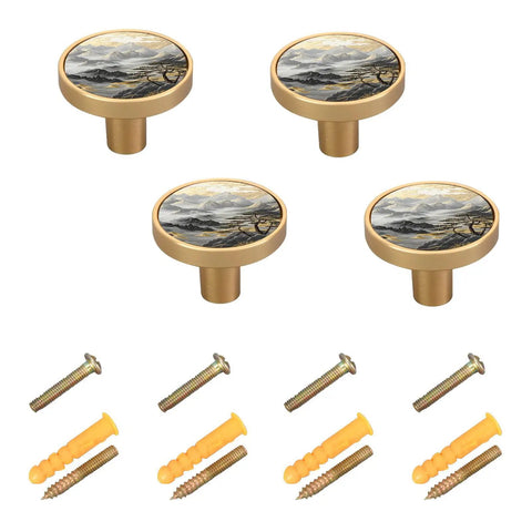 Customizable Black Gold Chinese Landscape Cabinet Knob Set For Kitchen Drawers And Doors 1.26 Inch 32mm Zinc Alloy Hardware 4 Pack