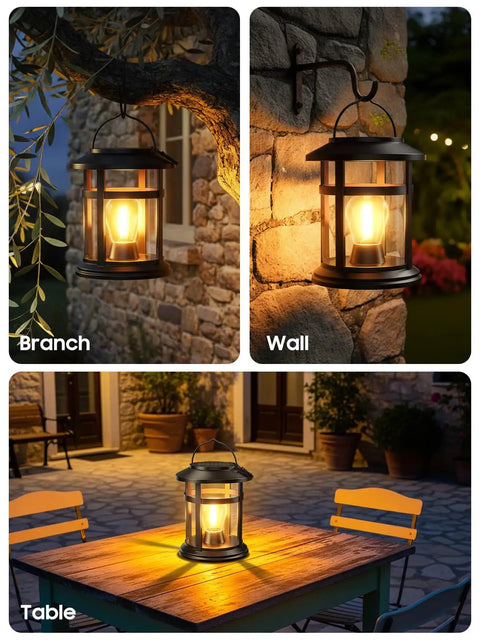 2 Pack Solar Lanterns Outdoor Waterproof Hanging Lights For Garden Patio Porch Decor Warm White LED on branch, wall, table