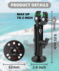 Diagram of Anti Vibration Trolling Motor Stabilizer Mount For Yaks And Small Boats, 9.05 inch arm, adjustable, universal fit.