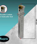 Assorts 2-inch fly cutter with replaceable carbide insert and detachable R8 shank; steel body, front view