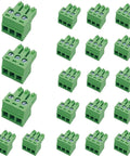 Image of 20 Pack 3.81mm 3 Pin Quick Connector PCB Screw Terminal Block Plug For 28 To 16 AWG Cable No Solder Required, shown in green.
