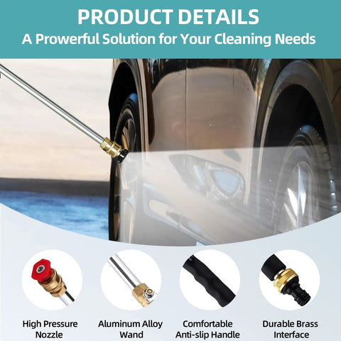 Beast Mode High Pressure Hose Nozzle With Three Tips, washing a car, aluminum alloy wand, quick connect, black attachment
