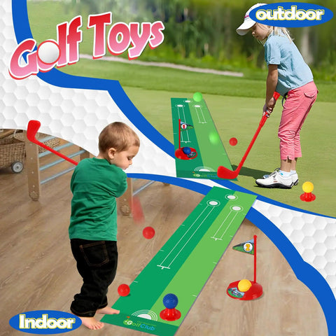 Toddler Golf Set With Easy Carry Cart, 4 Clubs, 8 Balls, Flags, Holes And Mat Indoor And Outdoor Mini Golf Kit for ages 3 to 5