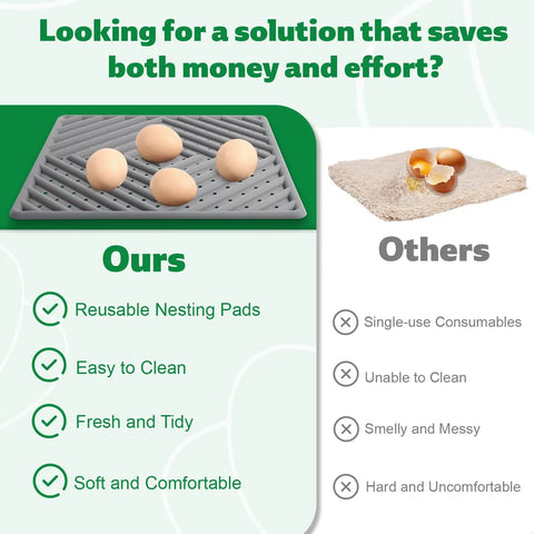 Comparison of Washable Chicken Nesting Pads For Nesting Boxes, Reusable Hen Nesting Box Pads For Coop Bedding, Easy To Clean 12 By 12 Inches, Grey, 3 Pack with single-use bedding.