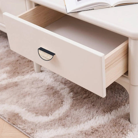 Drawer with Cream Beige Marble Texture Cabinet Pull, Black Semicircle Handle, 3 inch hole center, slick modern home upgrade.