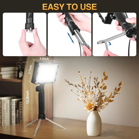 60 LED Portable Photo Lighting Kit With Adjustable Tripod Stand For Tabletop Photography And Video Shoots setup detail