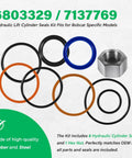 Beefed Up Heavy Duty Hydraulic Lift Cylinder Seals Kit 1 Pack 6803329 7137769 with 8 rubber seals and 1 steel hex nut for Bobcat.