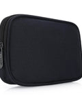 Black Compact Grab And Go Travel Case Organizer for Small Electronics and Accessories, zippered from the side view