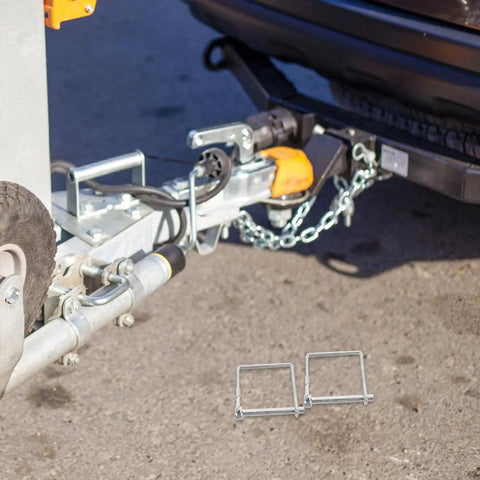 Heavy Duty 6 Pack Square Trailer Hitch Coupler Safety Pins With Lanyards Plus Locking Cotter Keys For Ultimate Secure Fastening And Easy On The Go Use mounted on trailer hitch with lanyard.