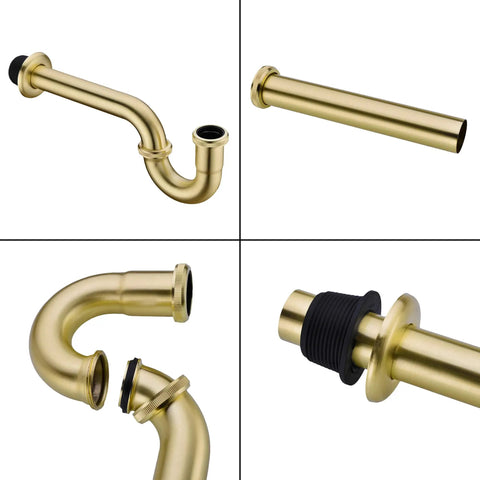 Brass P Trap Kit For Bathroom Sink One Quarter Inch Waste Drain With Flange And Slip Joint Extension Tube Brushed Gold