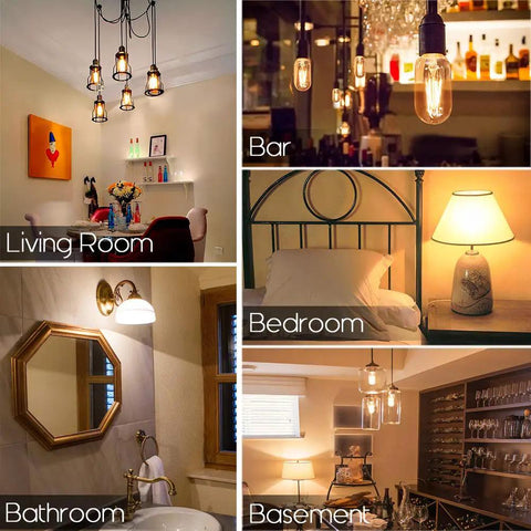 Dimmable Vintage Edison Style LED Tubular Bulbs, E26 Medium Base, 4W LED to 40W Incandescent Equivalent, used in home settings