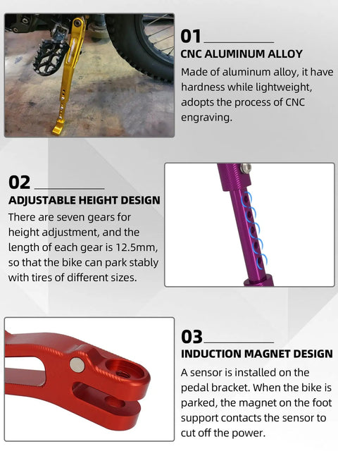 6061 Aluminum CNC Dirt Bike Kick Stand With Adjustable Height and Induction Magnet Design