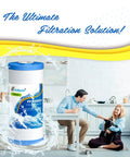 Whole House 10 Inch By 4.5 Inch Sediment Filter 5 Micron in kitchen scene with couple and dog