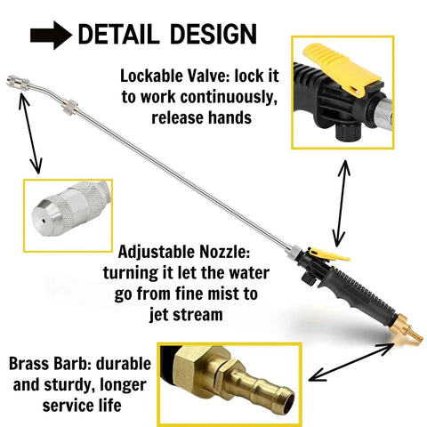 29 Inch Sprayer Wand Replacement With Universal Stainless Tube Brass Barb Fits One Quarter Inch And Three Eighths Inch Hoses Adjustable Watering Wand With Shut Off Valve Includes 2 Hose Clamps And 1 Tape For Grab And Go Setup detailing features