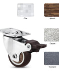 Smooth Riding Low Profile Rubber Casters mounted on a plate, ideal for tile, wood, carpet, or cement floors.