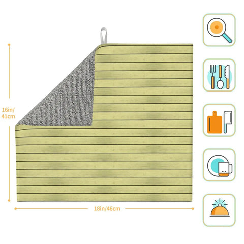Bright Yellow Wood Grain Print Dish Drying Mat For Kitchen Counter, Ultra Absorbent Microfiber Pad, 16x18 Inches, Non Slip
