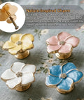 Legit Gorgeous Gold Floral Cabinet Knobs With Sparkling Rhinestone Center 5 Petal Pearlescent Enamel Dresser Pulls 4 colorful flower pulls.