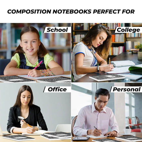 100 Pack Wide Ruled Composition Notebooks Bulk 200 Pages Each Hard Cover Black Marble Design For School Office Home Notes
