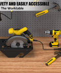 Premium Circular Saw Holder Wall Mount Organizer for Workshop Garage Shed and Home Space Saving Rack with tools on pegboard