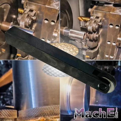 Single Knurl Straight Linear Knurling Tool Holder For Metalworking Lathe Machines in action, showing precision machining