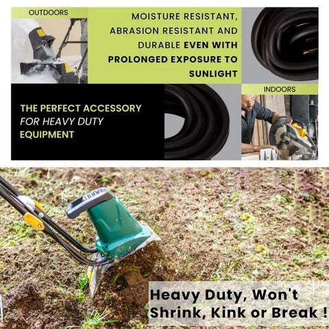 16/3 100 Foot Black Outdoor Extension Cord Heavy Duty Moisture Resistant Ideal For Tools And Equipment Contractor Grade