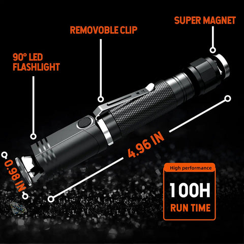 Rechargeable Magnetic LED Flashlight 1000 Lumens With 6 Modes, 90 Degree Twist, IP65 Waterproof, super magnet clip