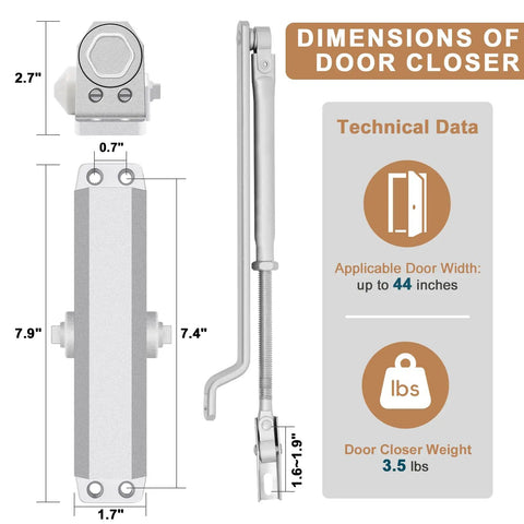 Heavy Duty Commercial Door Closer Automatic Hydraulic Auto Close For Main Door Opens Smoothly Hard Grind Builds Different Pro Grade Hardware Rock Solid Setup Everyday Win, dimensions with sizes.