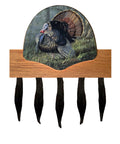 Solid Oak Turkey Display Kit For One Fan And Up To Five Beards With Wall Mount Hanger Full Color King Of Spring Image And Quick Prep Instructions Made In The USA featuring a turkey fan and beards on oak plaque