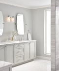 Modern bathroom with Gibson Chrome Posi Temp Shower Trim With Pressure Balancing Eco Performance visible in shower