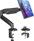 Full Motion Desk Mount For One Monitor Up To 32 Inches, Height Adjustable Arm with clamp or grommet base, black