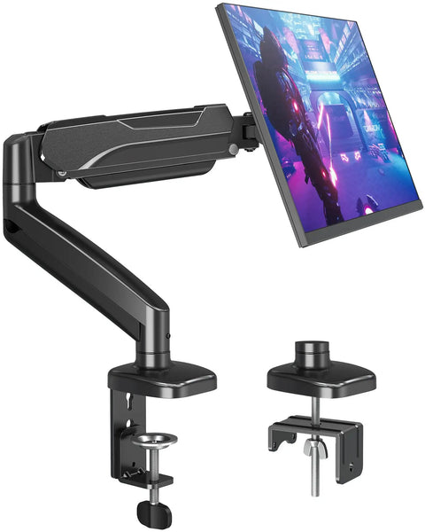 Full Motion Desk Mount For One Monitor Up To 32 Inches, Height Adjustable Arm with clamp or grommet base, black