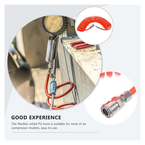 Heavy Duty Coiled Pneumatic Air Hose Reel That Retracts Like Magic To Tidy Up Workshop Messes Real Fast Plus Fits Most Standard Compressor Tools Like A Dream With Flexible Spiral Tube And Easy Plug Connections For Top Notch Airflow, red coil hose