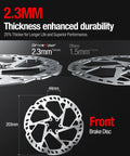 Beefy 203Mm Thickened Front Brake Disc Rotor showcasing 2.3mm thickness comparison with other rotors.