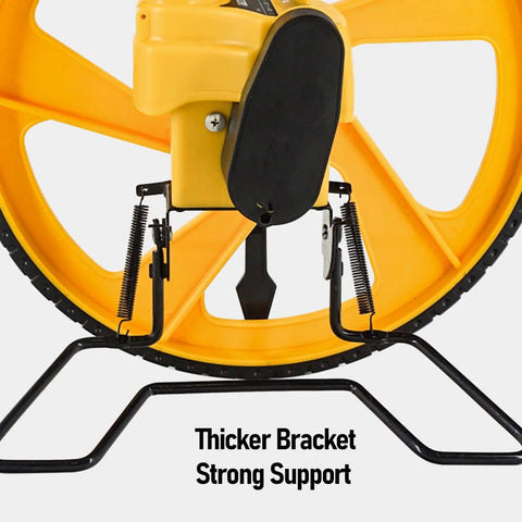 Glomora Measuring Wheel Double Folding Accurate 0-9999.9m Portable Distance Measuring Wheel for Work Projects close-up of thicker bracket support.