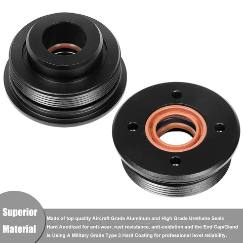 Tilt Cylinder End Cap With Seals For Yamaha Outboard V6 3 3L 200 HP 225 HP 250 HP 300 HP Marine Grade Aluminum Precision OEM Fit 2 Pack Replacement For Seamless Install, showing black and copper components