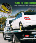 Car secured with 2 Pack 36 Inch By 2 Inch Axle Tie Down Straps With Protective Sleeves And D Rings, Heavy Duty Car Tie Down Straps