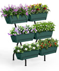 Two Column Vertical Raised Garden Bed With Six Planter Boxes, Heavy Duty Tiered Outdoor Indoor Garden Bed With Drainage Holes And Removable Trays For Flowers Vegetables And Herbs, Sturdy Green