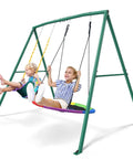 Heavy Duty 440lbs Capacity Backyard Swing Set With 2 Seats, Saucer And Belt Swings, Rugged A-Frame Metal Stand For Kids And Family Fun