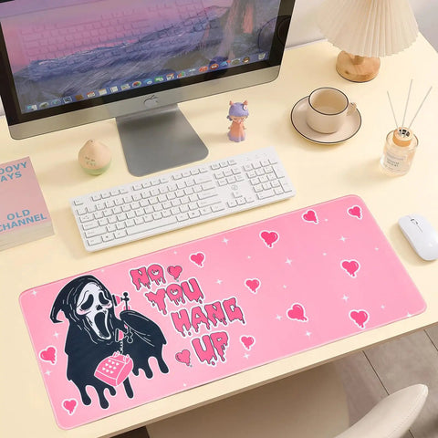 Pink Large Gaming Mouse Pad 31.5 By 11.8 Inches Desk Mat With Anti Skid Rubber Base featuring ghost design on office desk