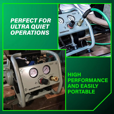 Ultra Quiet 1 Gallon Oil Free Portable Air Compressor With 59 dB Operation Universal Quick Coupler in use on job site