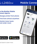 Image of a smartphone displaying the Brother Mobile Connect App interface for Wireless Compact Monochrome Laser Printer With Duplex Printing.