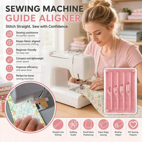 Woman using Magnetic Sewing Seam Guide For Precision Stitching And Straight Seams Multi Size Alignment Tool next to guide set