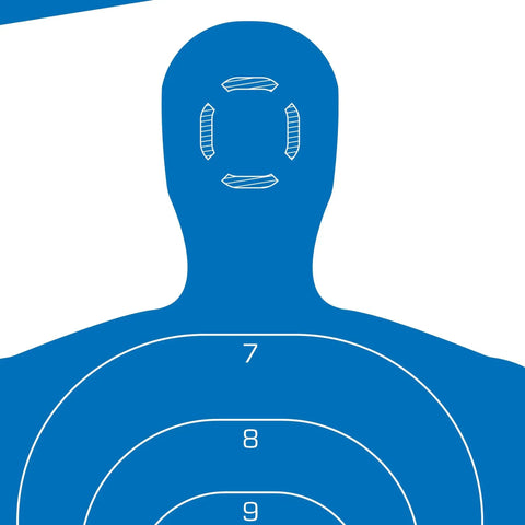 EZ-Aim Silhouette Targets 4 Pack For Shooting And Practice High Visibility Human Body Paper Targets in blue, close-up of head and shoulders.