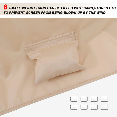 Close-up of weight bag on 7.5 to 11 Foot Patio Umbrella Mosquito Netting, Polyester Screen Mesh with Zipper Door and Weight Bag in Beige.