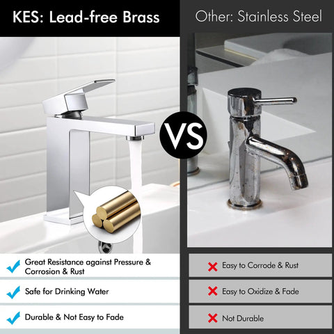 Comparison of Chrome Single Hole Bathroom Sink Faucet With One Handle, Solid Brass Construction vs stainless steel alternative.