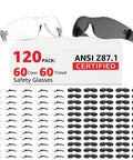 Bulk Safety Glasses Pack 120 Mixed Clear And Sunglasses ANSI Z87.1 Eye Protection for indoor and outdoor construction work.